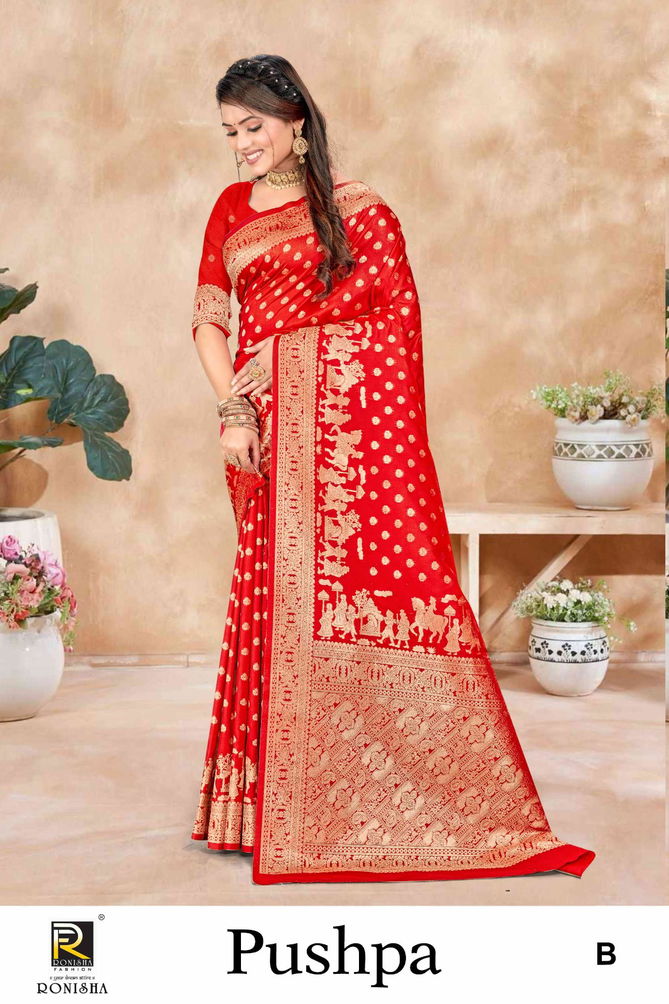 Pushpa By Ronisha Premium Designer Banarasi Silk Sarees Wholesale Price In Surat
